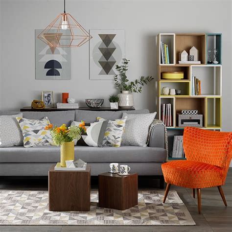 Grey Living Room With Orange Chair Scandinavian Design