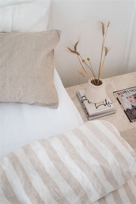A impeccably styled bed doesn't mean one with a top sheet. French Linen Bedding in Natural & White. Beautiful Home ...