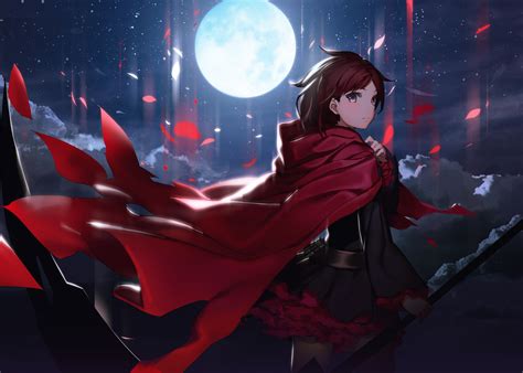 Free Download Hd Wallpaper Rwby Ruby Rose Cape Moon Leaves