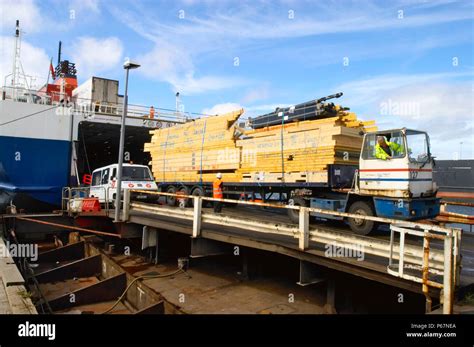 Timber Being Unloaded From Roll Onroll Off Heysham Uk Stock Photo Alamy