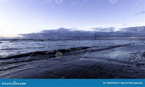 Sunset On Crosby Beach In Winter Crosby Liverpool Uk Editorial Stock