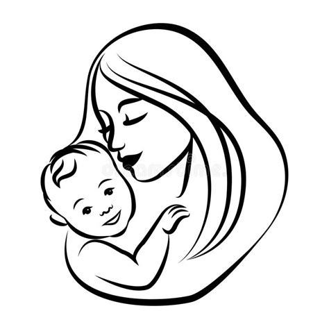 Madre Con Su Bebé Silueta Del Vector Del Esquema Ilustración Del