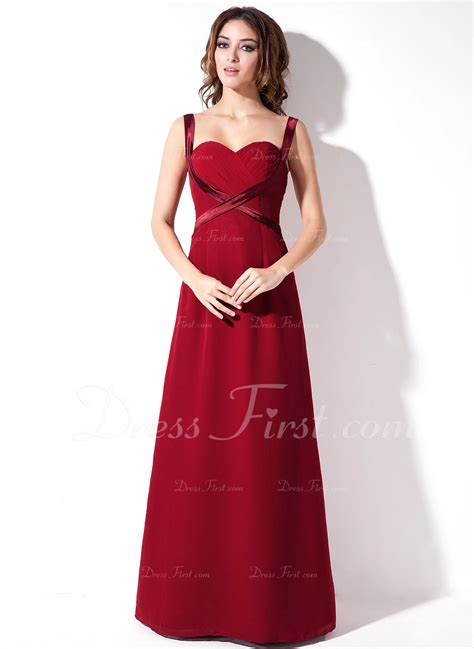 A Lineprincess Sweetheart Floor Length Chiffon Bridesmaid Dress With Ruffle 007001786