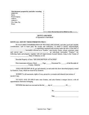 Alabama Quitclaim Deed Form Fill Out And Sign Printable PDF Template