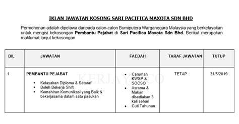 Remaining 50% balance payment will be refunded within 60 working days from the date of approval by maxota sdn bhd. Jawatan Kosong Terkini Sari Pacifica Maxota ~ Pembantu ...