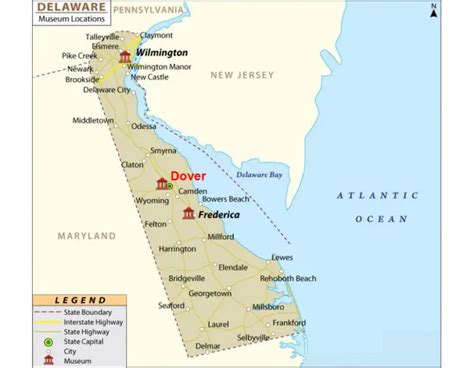 Labeled Map Of Delaware With Capital And Cities