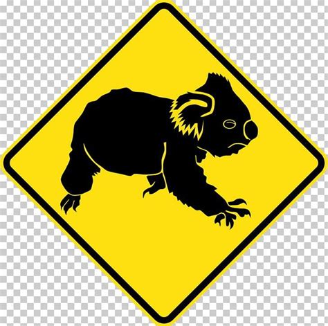 A Yellow And Black Sign With A Koala On It