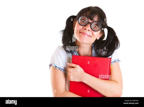 Nerd Student Girl With Textbooks Stock Photo Alamy