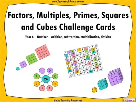Factors Multiples Primes Squares And Cubes Challenge Cards Year 6