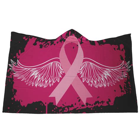 Pink Ribbon Angel Wings Hooded Blanket Combat Breast Cancer