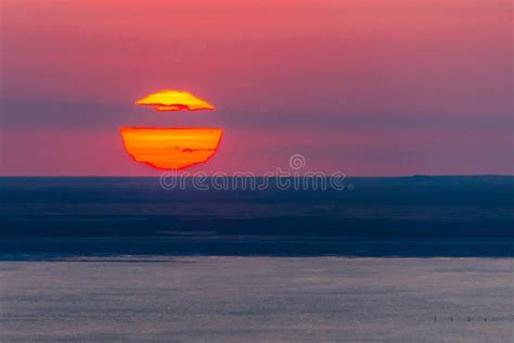 Beautiful Bright Red Sunset Over The Lake Stock Image Image Of Wave