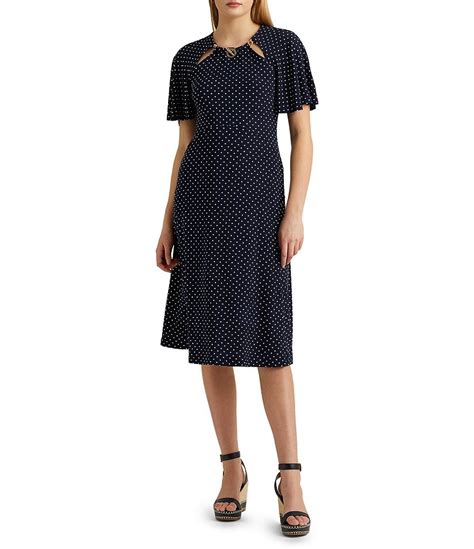Lauren Ralph Lauren Polka Dot Short Sleeve Chain Embellishment A Line Midi Dress Dillard S