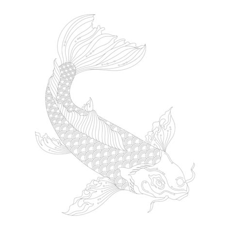 Japanse koi volwassen kleurplaat Gratis Vector
