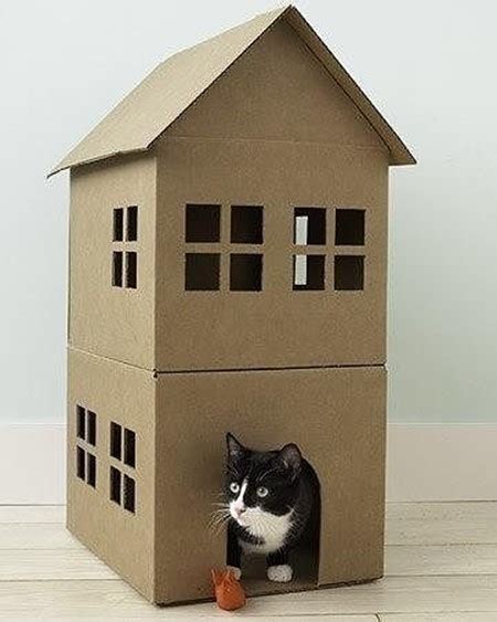 Cats Two Storey House From A Cardboard Box Diy Is Fun