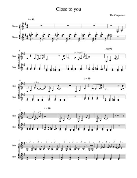They Long To Beclose To You Sheet Music For Piano Solo