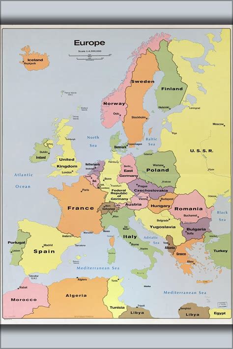 Old Map Of Europe 1960