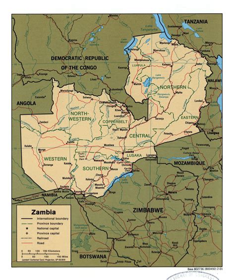 Large Detailed Political And Administrative Map Of Zambia With Roads