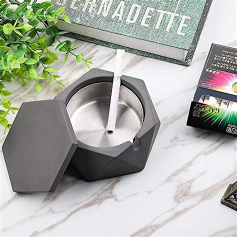 Concrete Ashtray With Lid Geometric Cigarette Ashtray Outdoor Ashtray