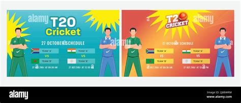T20 Cricket Match Schedule Banner Design With Cartoon Cricketer Players