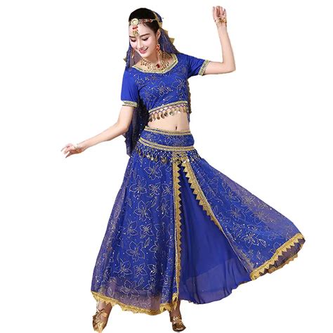 New 4pcs Performance Belly Dance Costume Bollywood Costume Indian Dress Bellydance Dress Womens