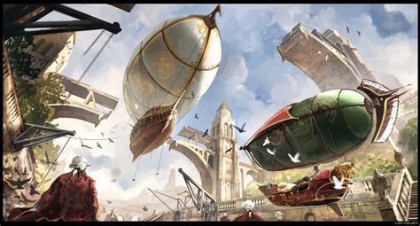 Airship City By Min Nguen Fantasy 2d Cgsociety Steampunk