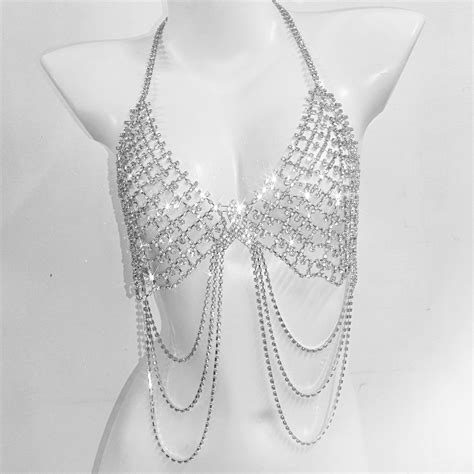 multi layer tassel rhinestone bra chains crystal lingerie summer beach nightclub sexy bikini