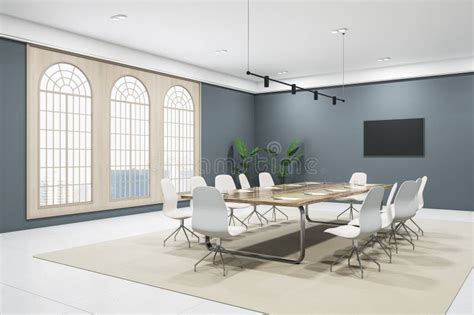 Modern Conference Room Interior With Carpet Furniture Equipment And