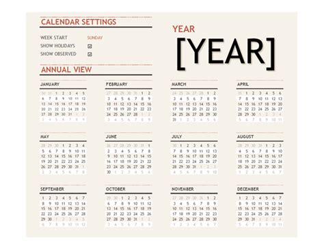 Editable Any Year Calendar
