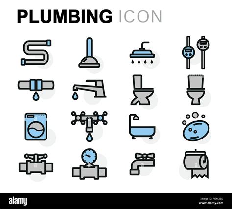 Vector Flat Line Plumbing Icons Set On White Background Stock Vector