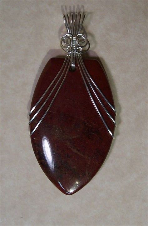 Sterling Silver Wire Wrap Gemstone Pendant Red Jasper Handmade Wire