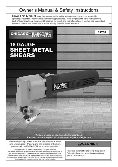 Chicago Electric 61737 18 Gauge 35 Amp Heavy Duty Metal Shears Owners