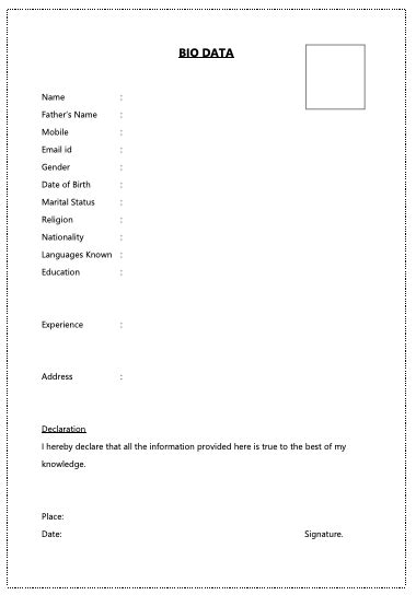 6 Simple Bio Data Formats For Job Pdf And Word Free Download Cv Format For Job Simple Resume