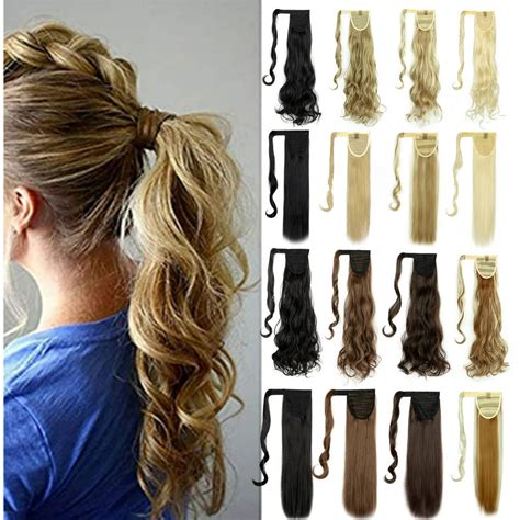 Florata Black Ponytail Extension Wrap Around Long Straight Curly Wave