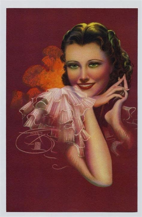 Vintage Pinup Print Of Pretty Brunette Woman By Billy Devorss Vintage