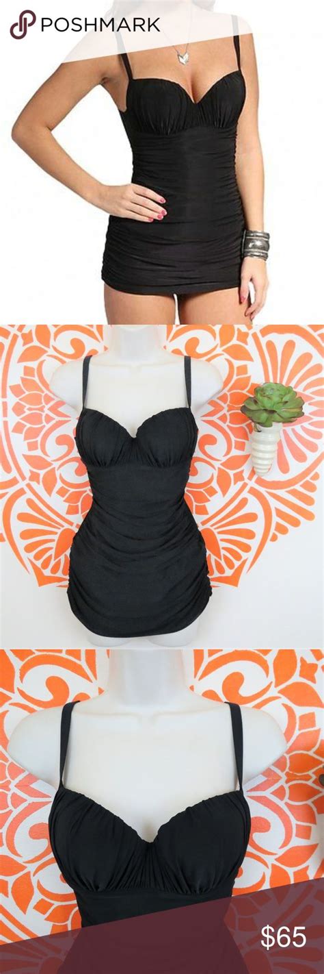 Profile By Gottex Black Push Up Ruched Swimsuit 6 Floral Dress Casual