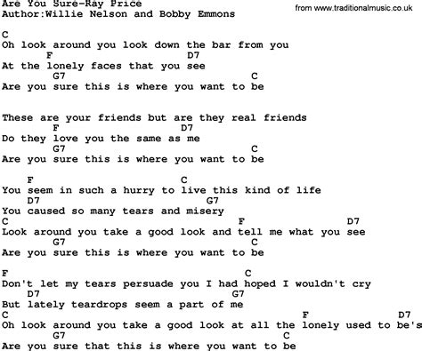 Country Musicare You Sure Ray Price Lyrics And Chords