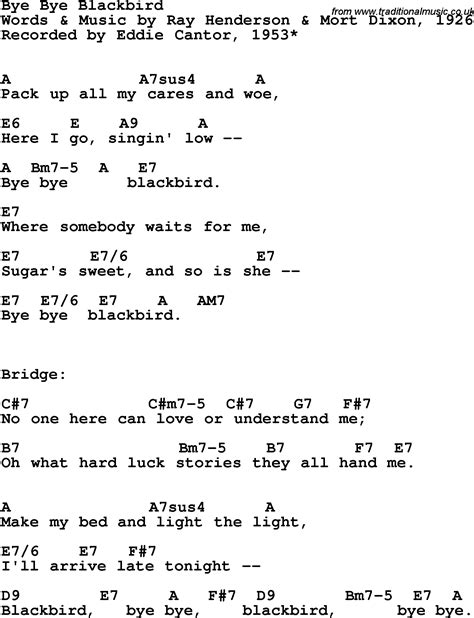 Song Lyrics With Guitar Chords For Bye Bye Blackbird Eddie Cantor 1953