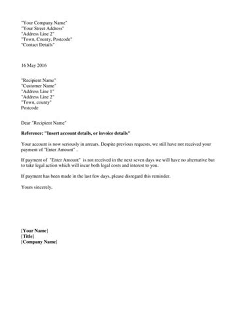 debt collection letter  day letter template