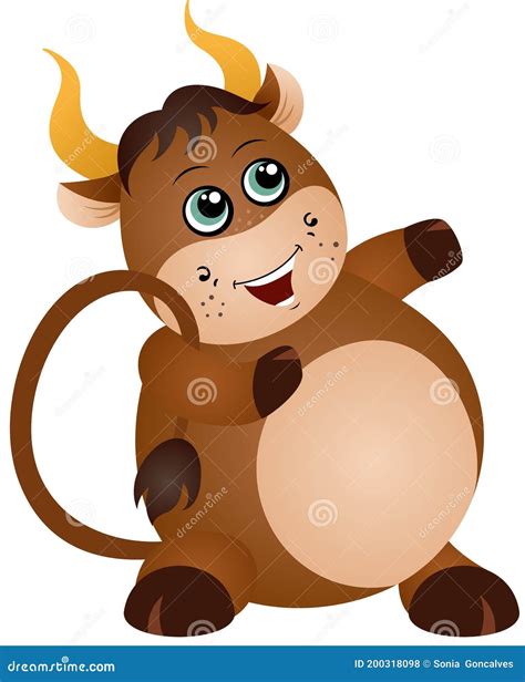 Cute Friendly Ox Isolated On White Stock Vector Illustration Of
