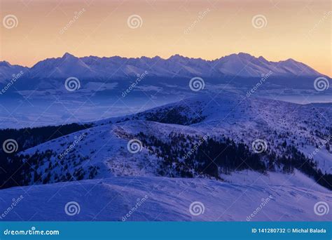 Mountain Landscape Panoramic View With Blue Sky Gorgeous Winter Sunset