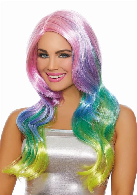 Black Light Pastel Rainbow Wig For Women Mx