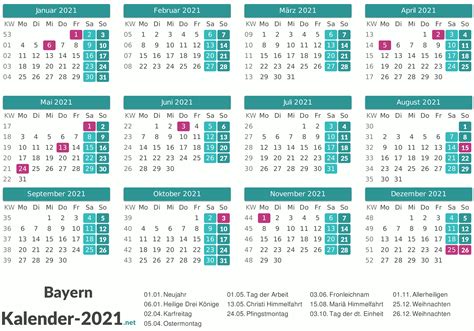 Alle ferientermine und gesetzliche feiertage für bayern (2021, 2022 und 2023). Kalender 2021 Bayern