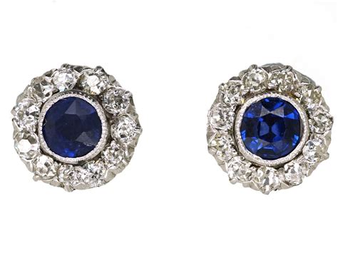 Art Deco Platinum Sapphire Diamond Cluster Earrings The Antique