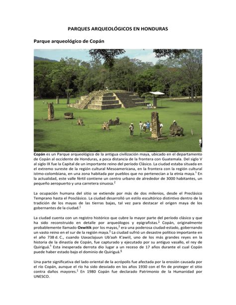 Parques Y Sitios Arqueol Gicos En Honduras