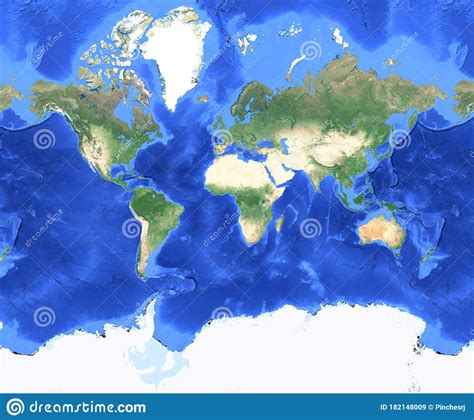 Large World Map In Bright Colour With Terrain Stock Illustration