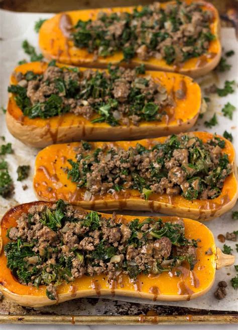 Stuffed Butternut Squash With Beef And Kale Eat The Gains Recipe