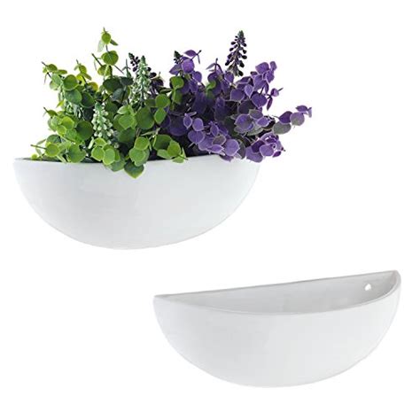 Myt White Ceramic Wall Planters For Indoor Plants Half Bowl Hanging