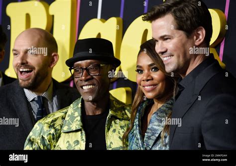 From Left Paul Scheer Don Cheadle Regina Hall And Andrew Rannells Cast Members In The