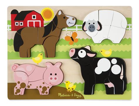 Melissa And Doug Farm Animals Wooden Chunky Jigsaw Puzzle 20 Pcs