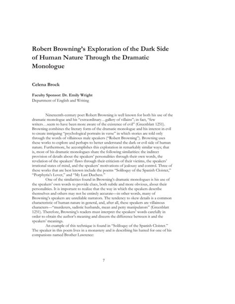 Robert Brownings Exploration Of The Dark Side Monologue